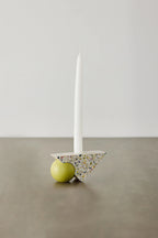 Equilibrium Bright Green & Pink Terrazzo Taper Candle Holder, side view - House Of Avana