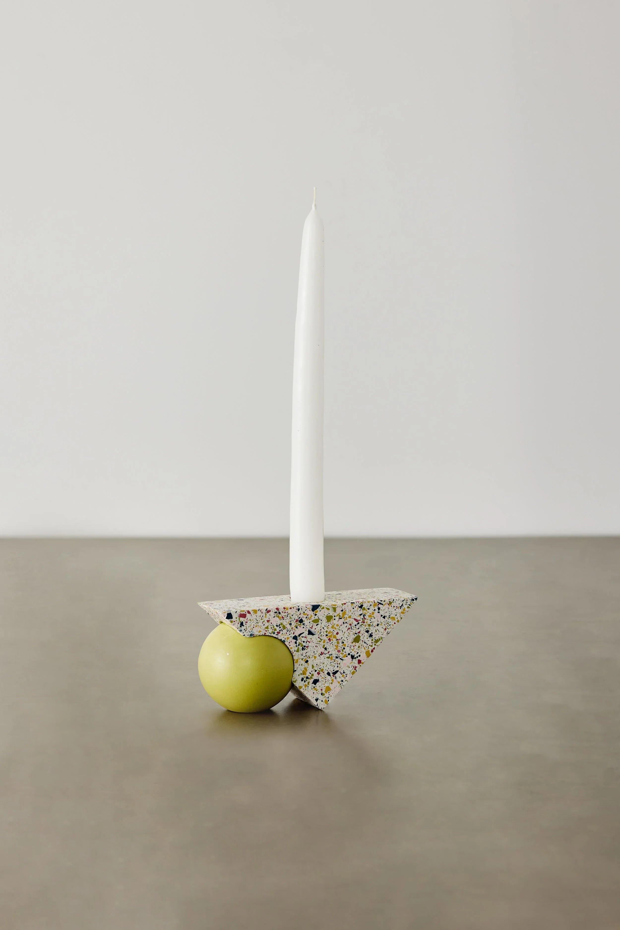 Equilibrium Bright Green & Pink Terrazzo Taper Candle Holder, side view - House Of Avana