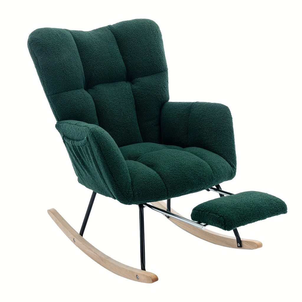 Ergonomic Teddy Fabric Rocking Chair with Footstool - Hardwood Frame Glider Chair with Plush Cushioning,... - House Of Avana