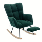 Ergonomic Teddy Fabric Rocking Chair with Footstool - Hardwood Frame Glider Chair with Plush Cushioning,... - House Of Avana