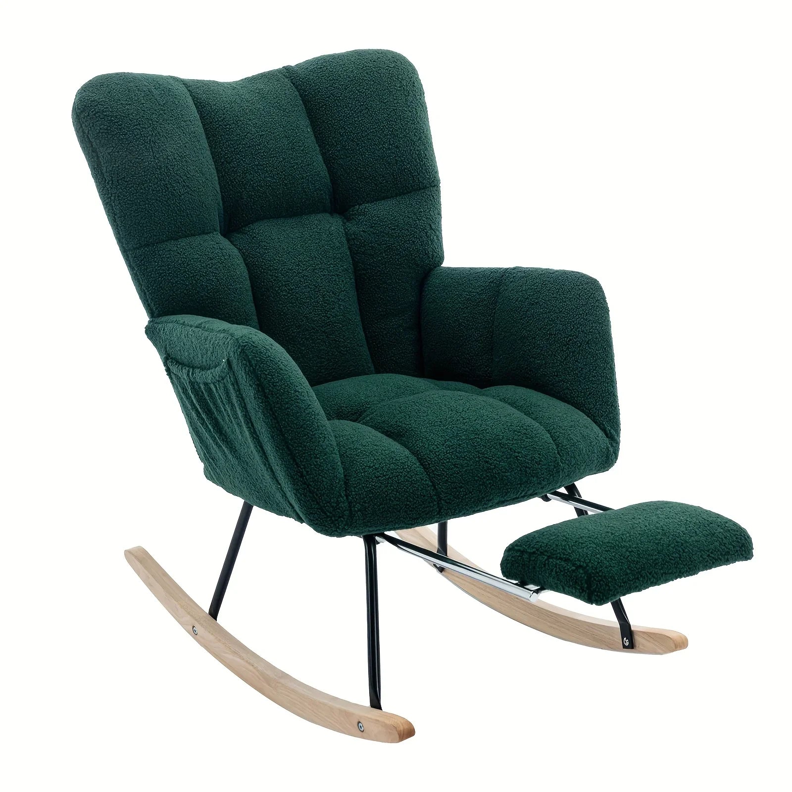 Ergonomic Teddy Fabric Rocking Chair with Footstool - Hardwood Frame Glider Chair with Plush Cushioning,... - House Of Avana