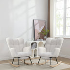 Ergonomic Teddy Fabric Rocking Chair with Footstool - Hardwood Frame Glider Chair with Plush Cushioning,... - House Of Avana