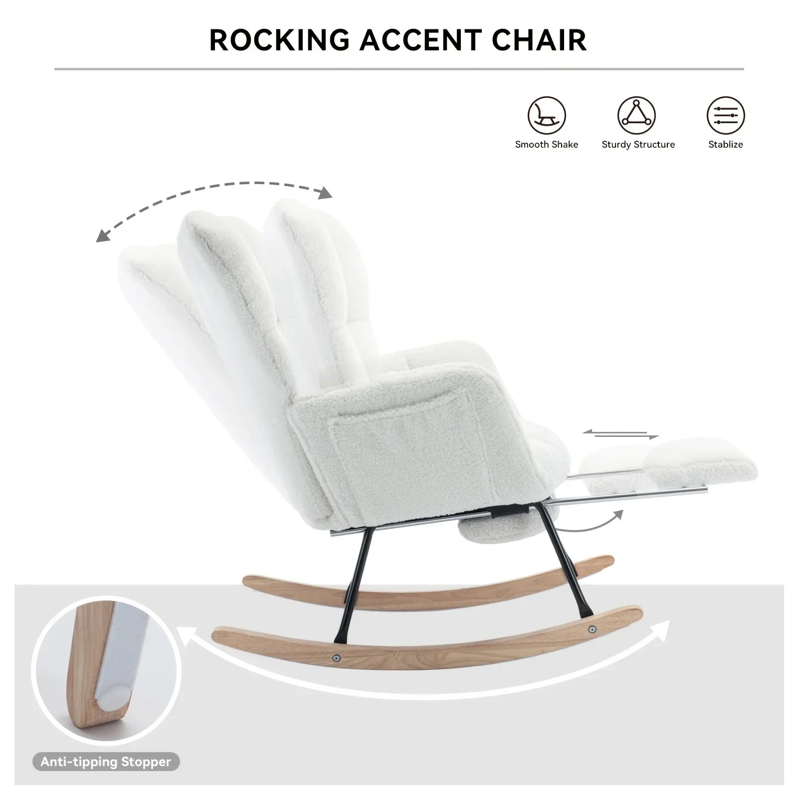 Ergonomic Teddy Fabric Rocking Chair with Footstool - Hardwood Frame Glider Chair with Plush Cushioning,... - House Of Avana
