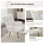 Ergonomic Teddy Fabric Rocking Chair with Footstool - Hardwood Frame Glider Chair with Plush Cushioning,... - House Of Avana