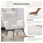 Ergonomic Teddy Fabric Rocking Chair with Footstool - Hardwood Frame Glider Chair with Plush Cushioning,... - House Of Avana