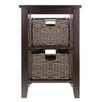 Espresso 3 Tier Bookcase Shelf Accent Table with 2 Small Storage Baskets