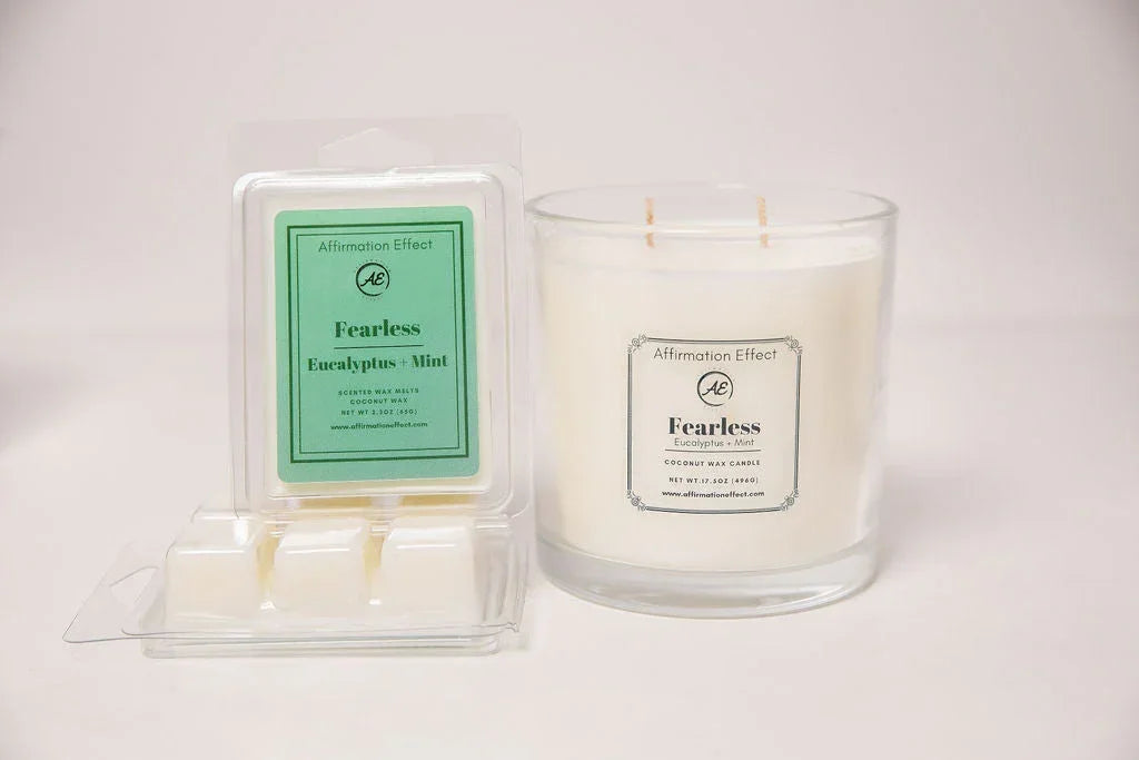 Eucalyptus Mint "fearless" Affirmation Candle - 17.5 Oz, back view - House Of Avana