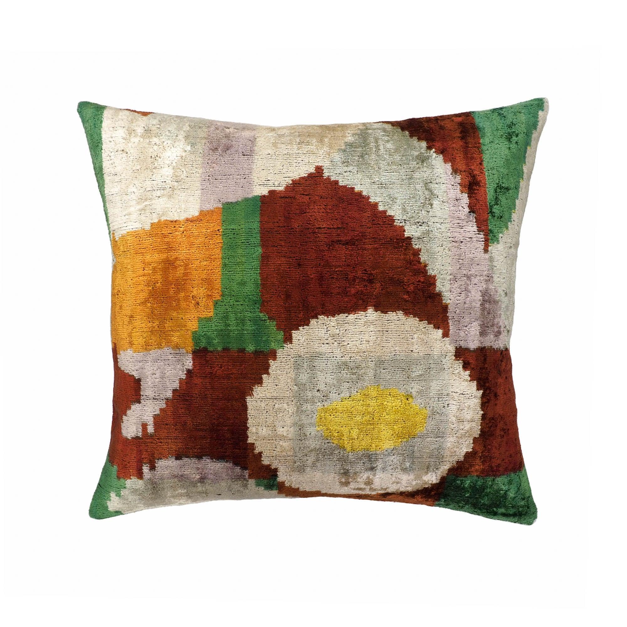 Everglades Silk Velvet Ikat Throw Pillow Cover X 20, front view - House Of Avana