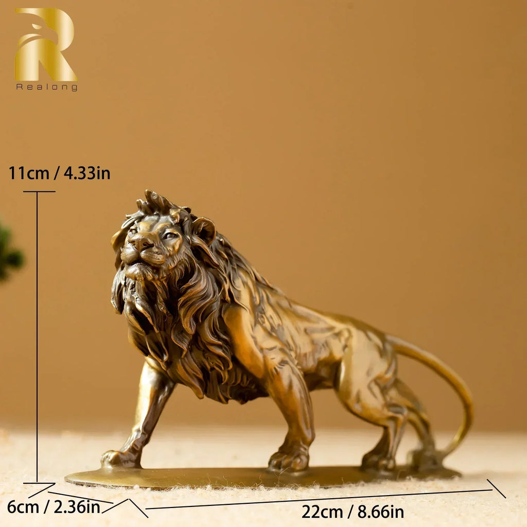 Exquisite bronze lion statue with detailed mane and muscular build for luxury home and office tabletop decor