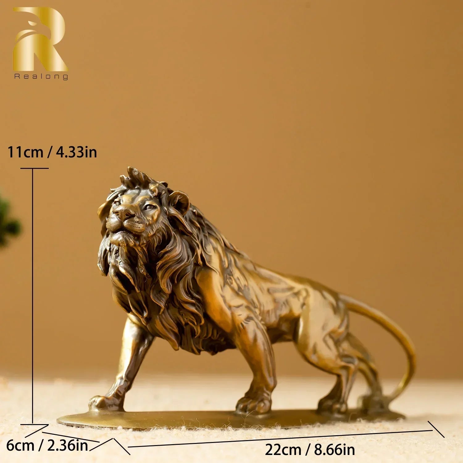 Exquisite bronze lion statue with detailed mane and muscular build for luxury home and office tabletop decor