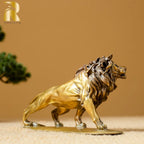 Exquisite bronze lion statue with detailed mane and muscular build on a flat base for luxury decor