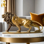 Exquisite bronze lion statue with detailed mane and polished metallic finish for luxury home and office decor