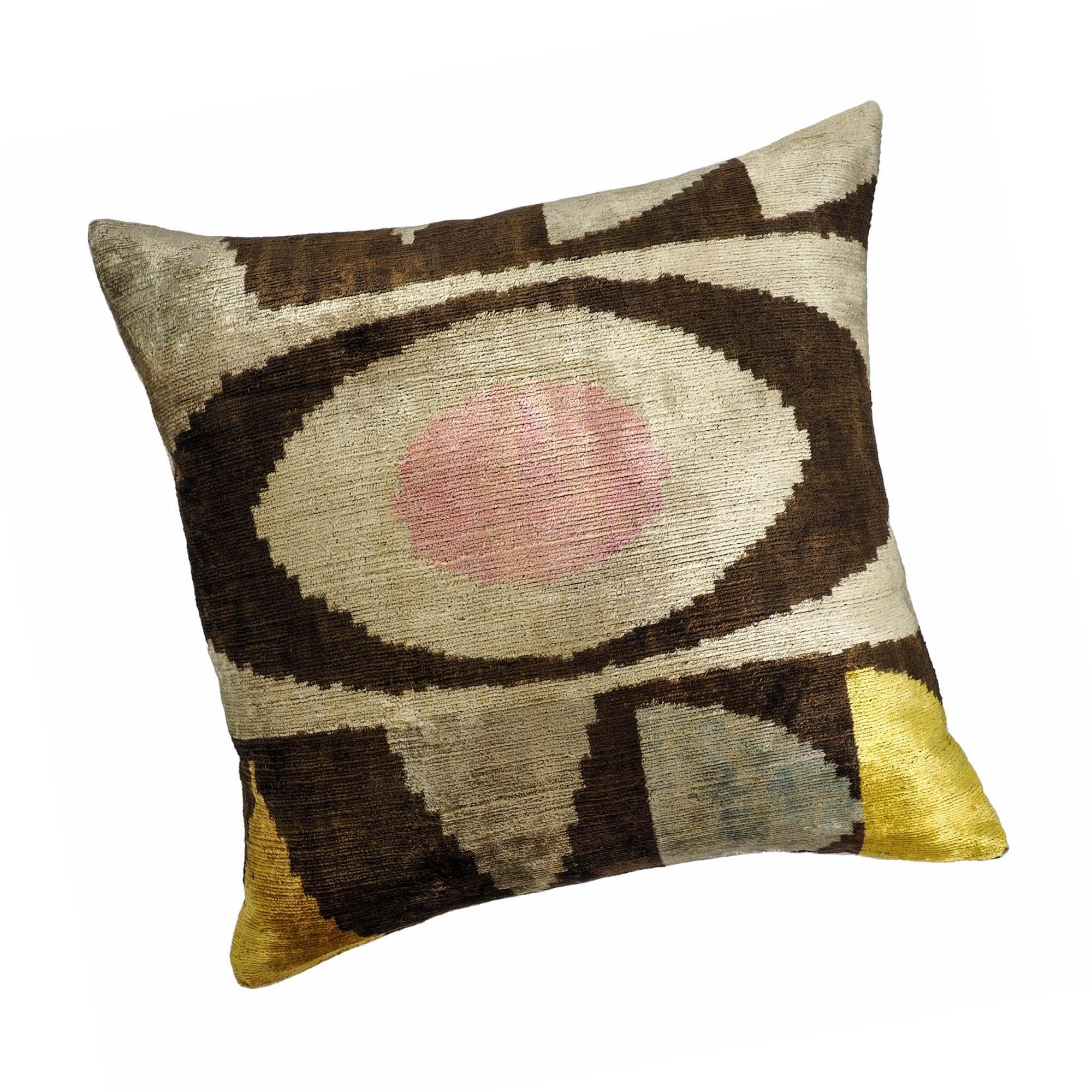 Eye of Ra Silk Velvet Ikat Throw Pillow Cover X 24, back view - House Of Avana