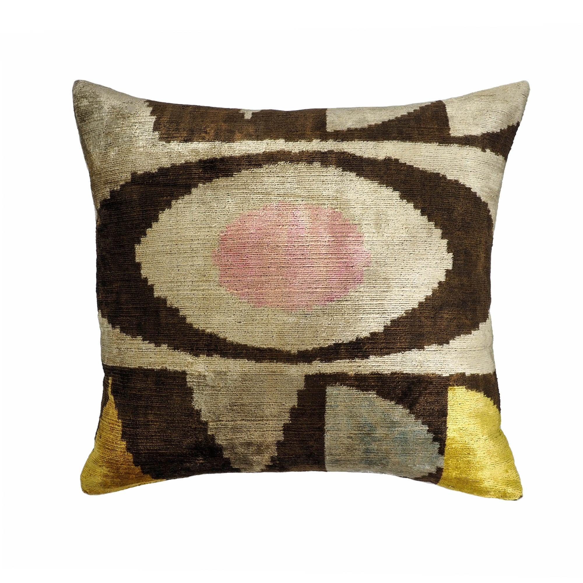 Eye of Ra Silk Velvet Ikat Throw Pillow Cover X 24, front view - House Of Avana