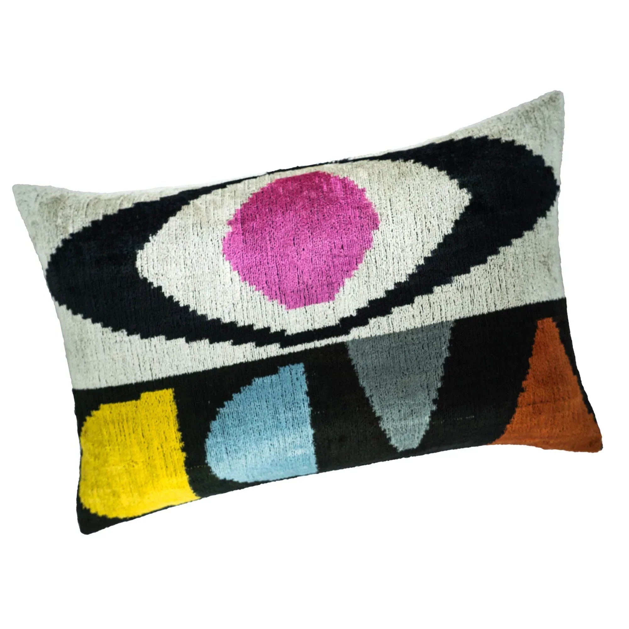 Eye of Ra Silk Velvet Ikat Throw Pillow Cover 16 X 24 Chouchou Touch