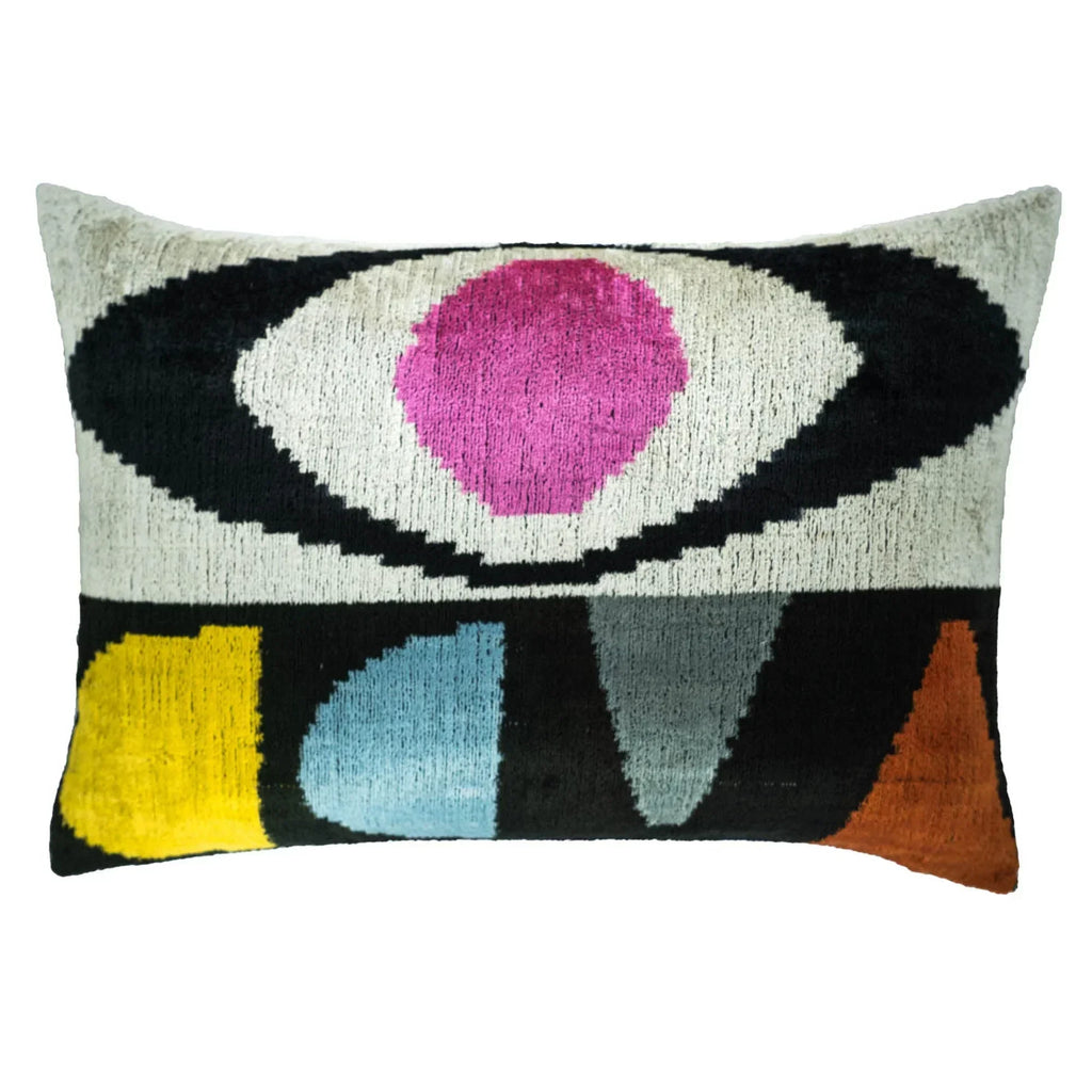 Eye of Ra Silk Velvet Ikat Throw Pillow Cover X 24, top view - House Of Avana