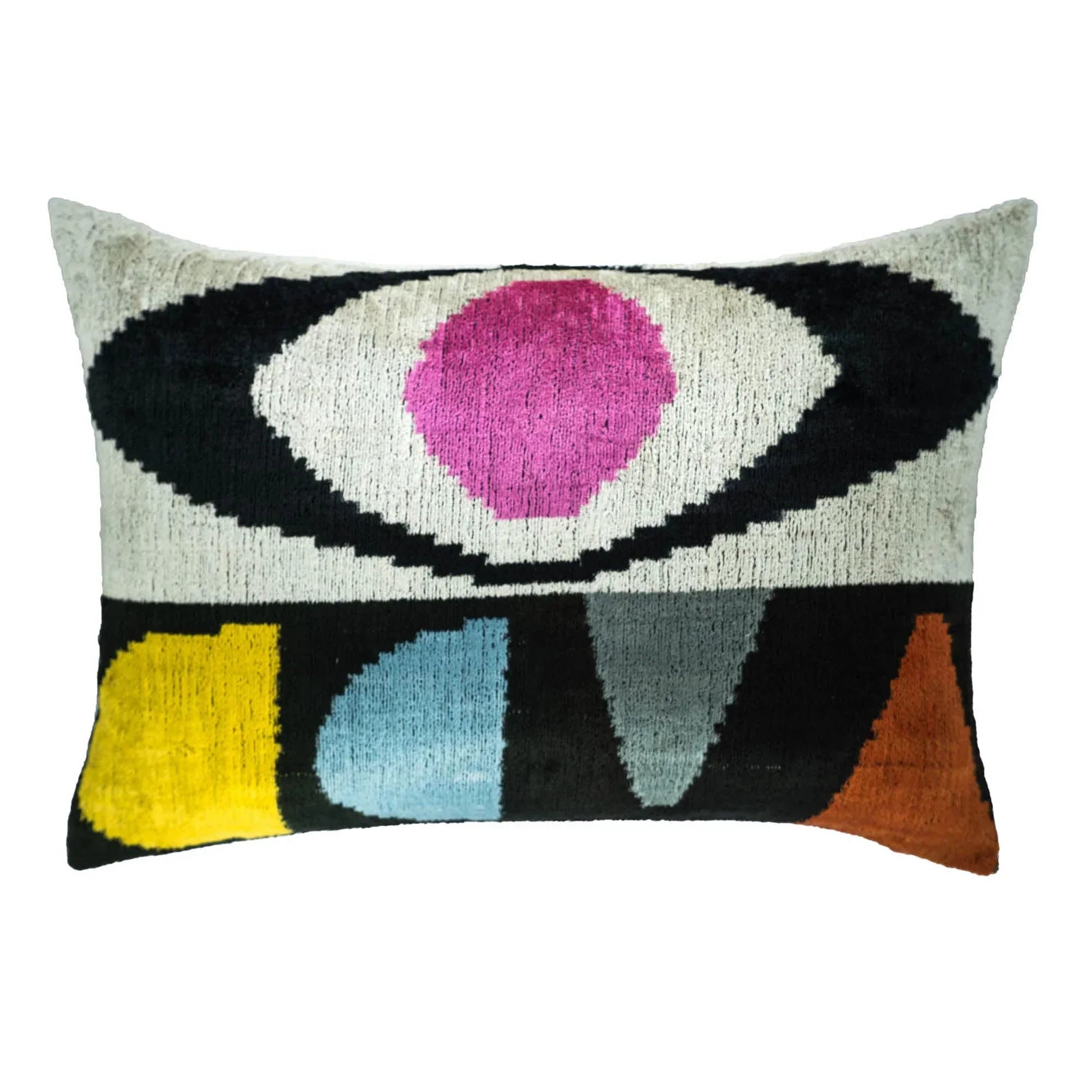 Eye of Ra Silk Velvet Ikat Throw Pillow Cover 16 X 24 Chouchou Touch