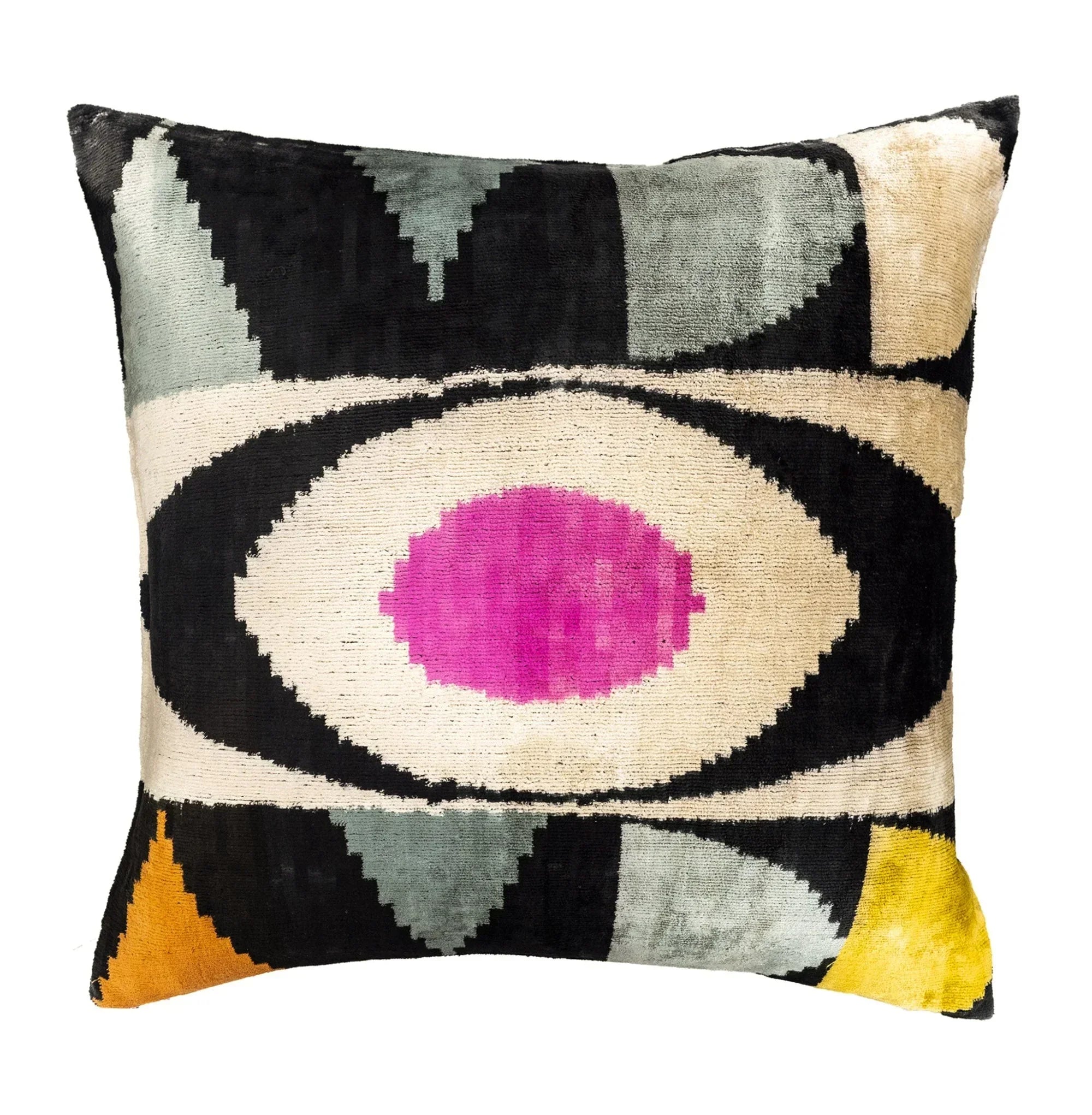 Eye of Ra Silk Velvet Ikat Throw Pillow Cover 24 X 24