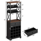 Black/Brown Wine Rack Kitchen Bar Storage Cabinet Shelf with Glass Holders