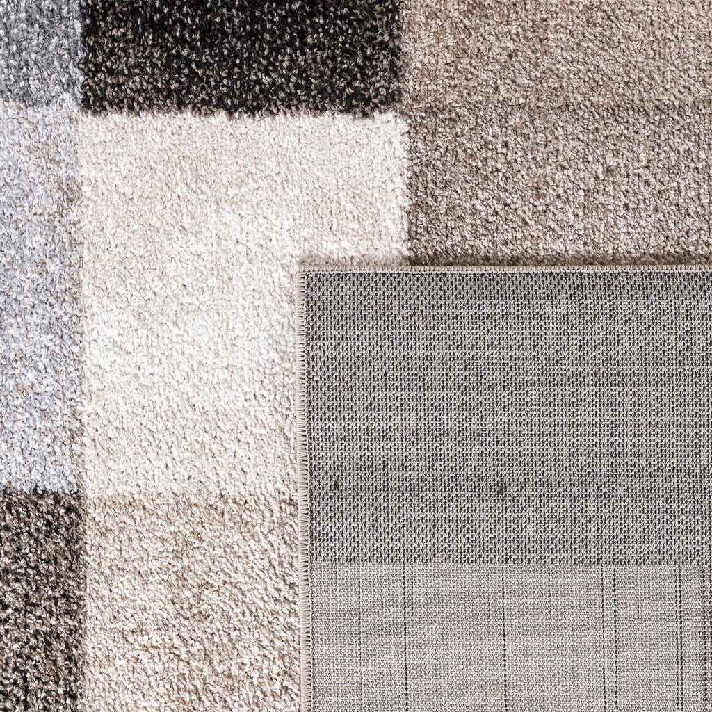 Modern Living Room Rug Fiesta Patchwork Look in Beige and Grey RugYourHome