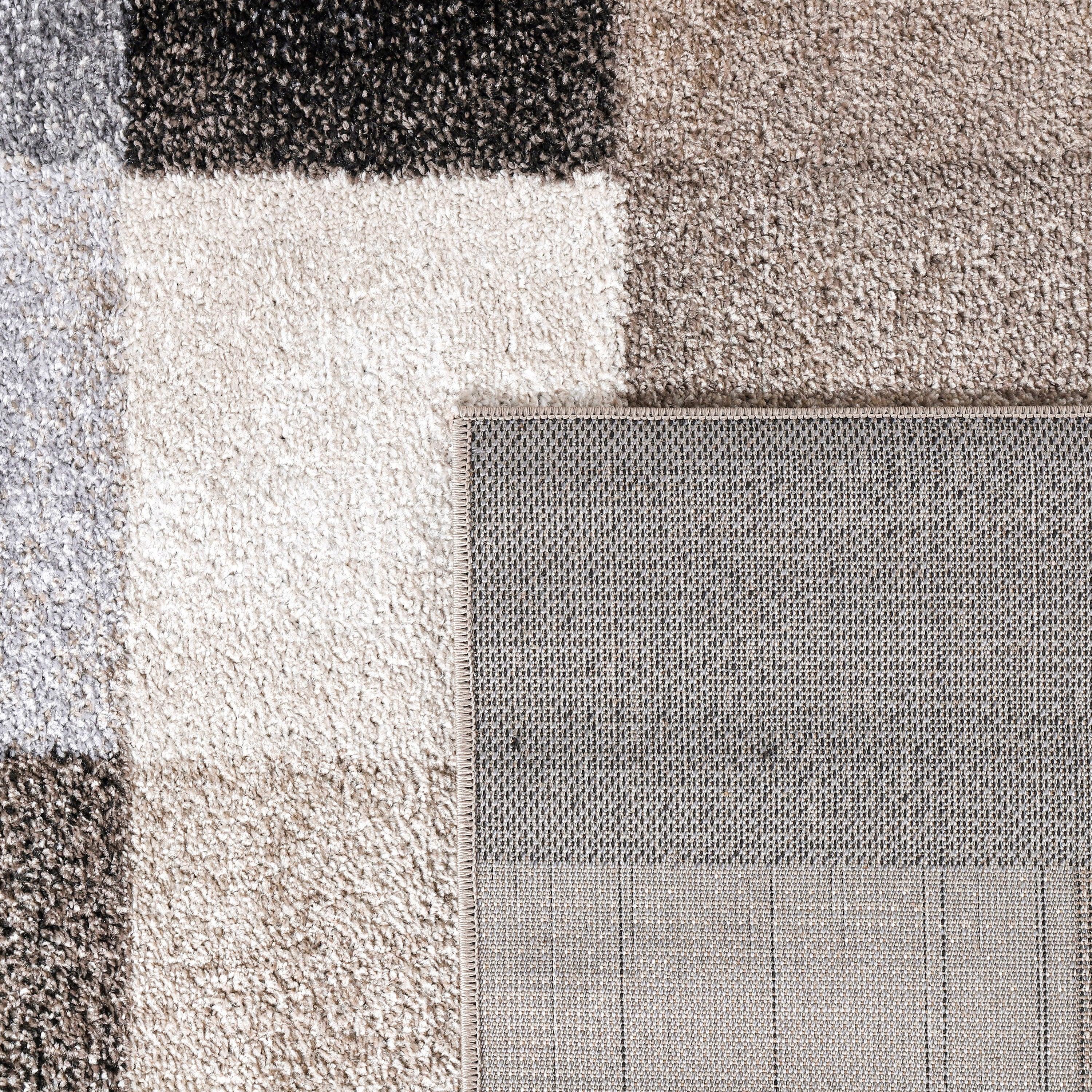 Modern Living Room Rug Fiesta Patchwork Look in Beige and Grey RugYourHome