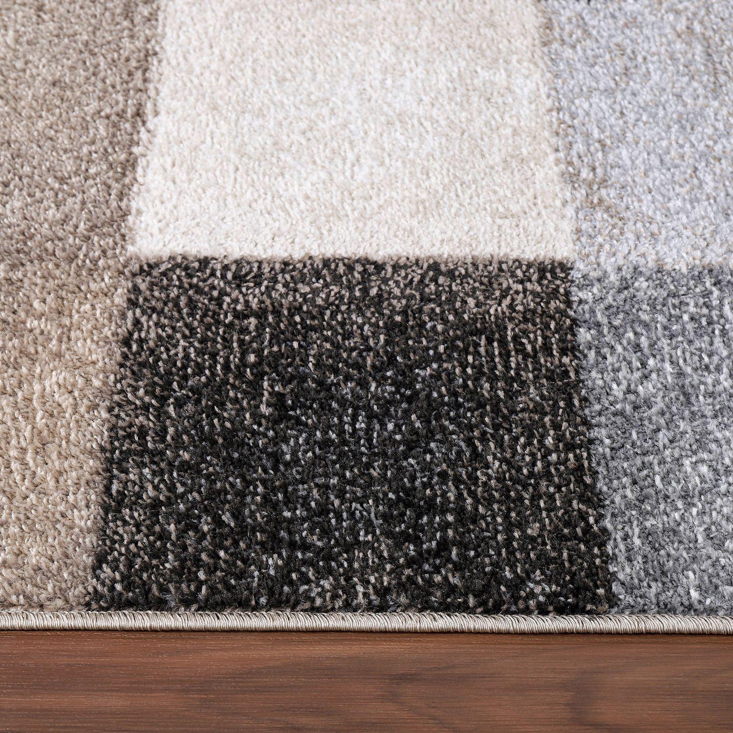 Modern Living Room Rug Fiesta Patchwork Look in Beige and Grey RugYourHome
