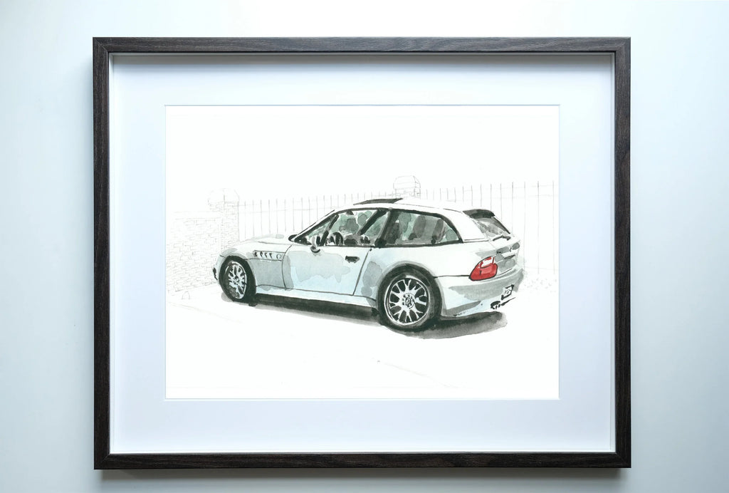 BMW Z3 M Coupe Painting, 5x7 Watercolor Print, Washington Heights, Classic Car