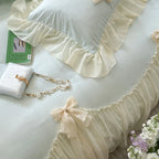 Ribbon Bow Airy Lace Bedding Set / Cream White Ever Lasting