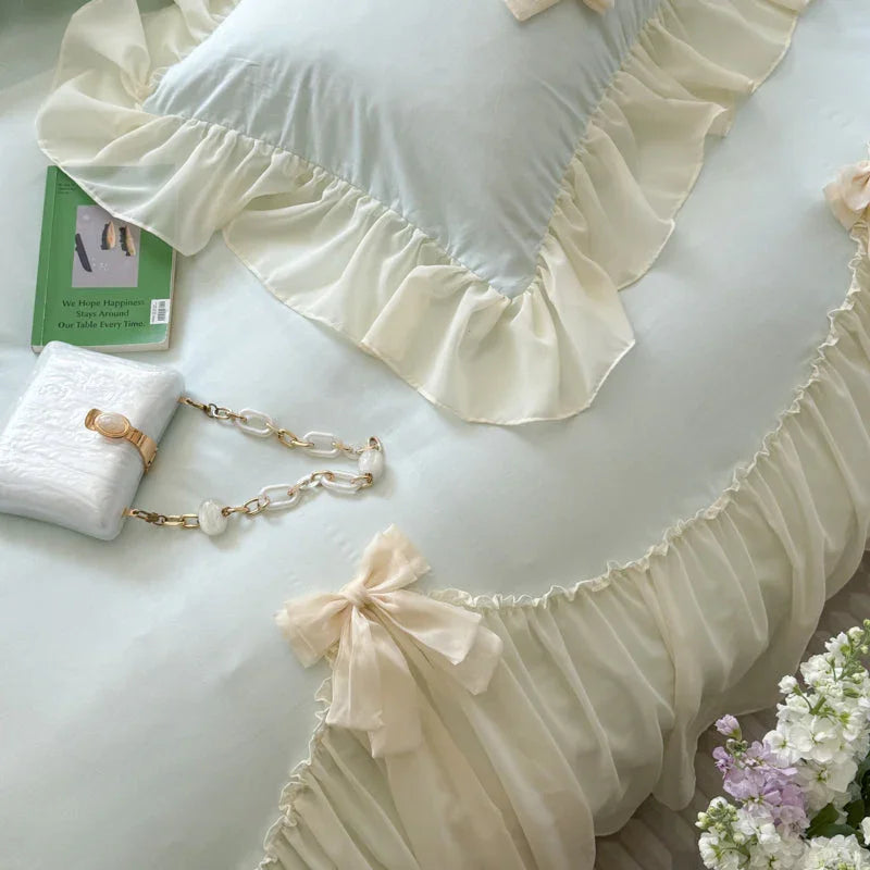 Ribbon Bow Airy Lace Bedding Set / Cream White Ever Lasting