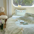 Ribbon Bow Airy Lace Bedding Set / Cream White Ever Lasting