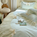 Ribbon Bow Airy Lace Bedding Set / Cream White Ever Lasting