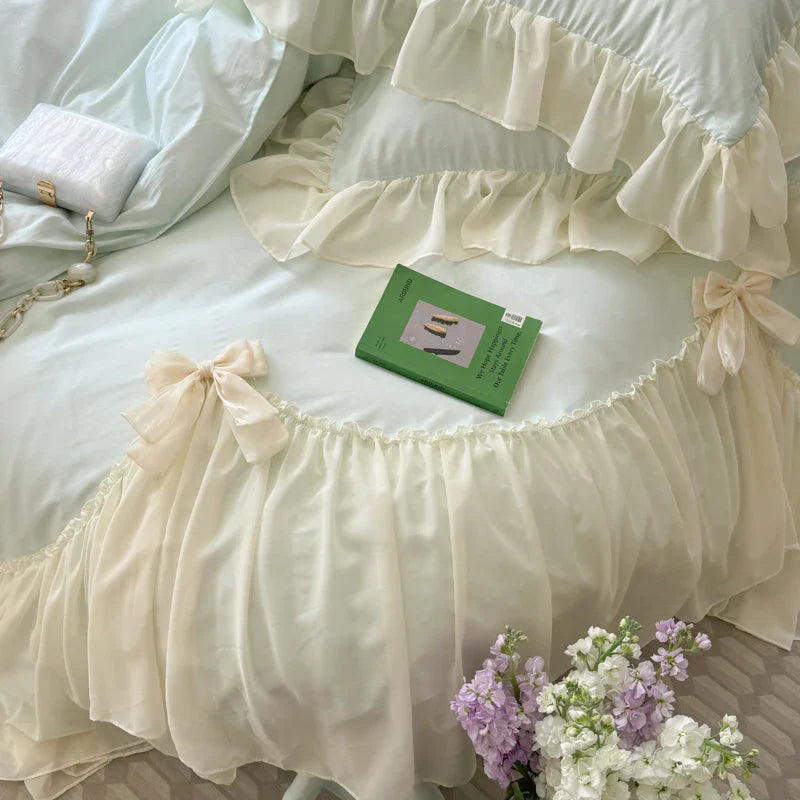 Ribbon Bow Airy Lace Bedding Set / Cream White Ever Lasting
