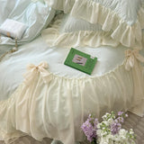 Ribbon Bow Airy Lace Bedding Set / Cream White Ever Lasting
