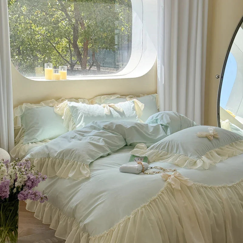 Ribbon Bow Airy Lace Bedding Set / Cream White Ever Lasting
