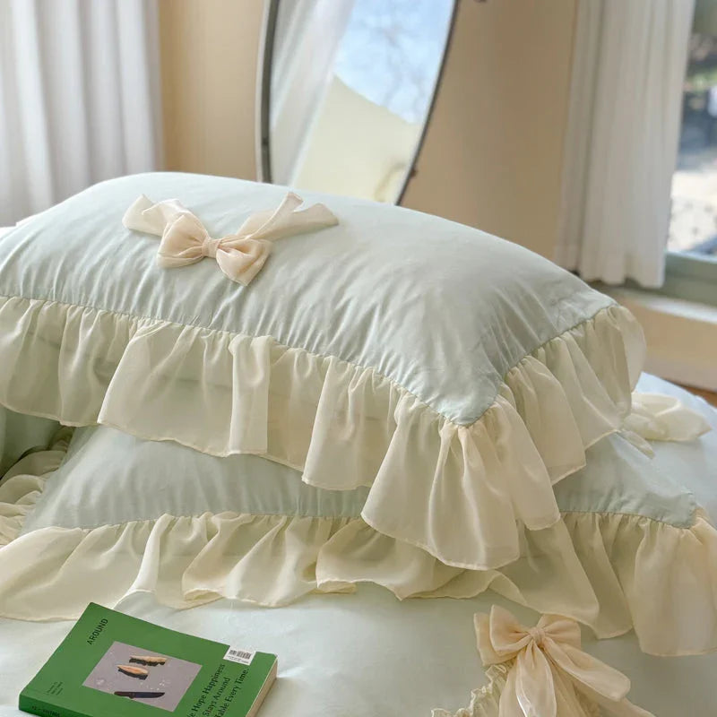 Ribbon Bow Airy Lace Bedding Set / Cream White Ever Lasting