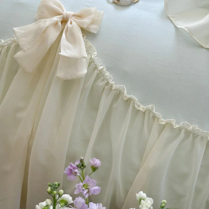 Ribbon Bow Airy Lace Bedding Set / Cream White Ever Lasting