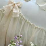 Ribbon Bow Airy Lace Bedding Set / Cream White Ever Lasting