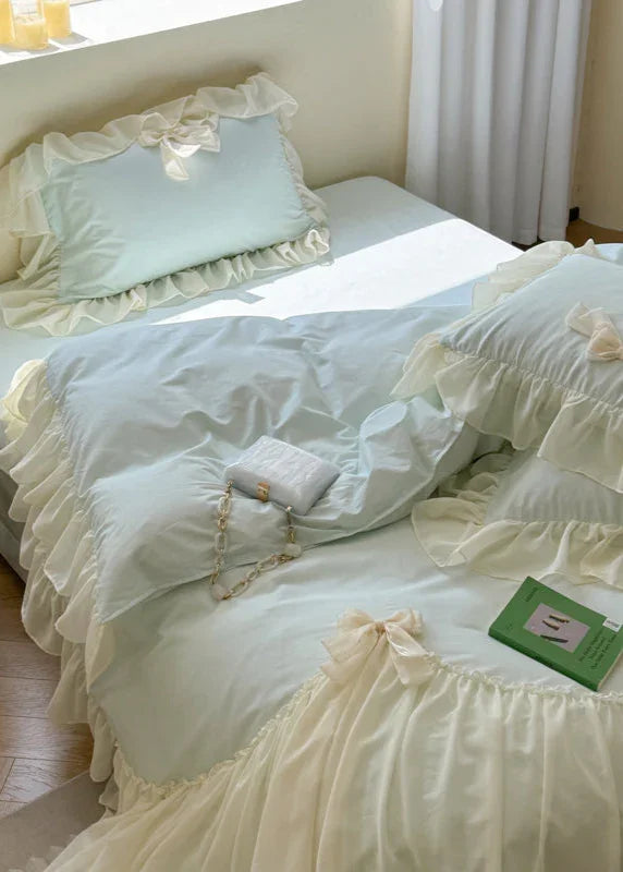 Ribbon Bow Airy Lace Bedding Set / Cream White Ever Lasting