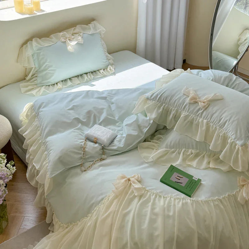 Ribbon Bow Airy Lace Bedding Set / Cream White Ever Lasting