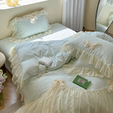 Ribbon Bow Airy Lace Bedding Set / Cream White Ever Lasting