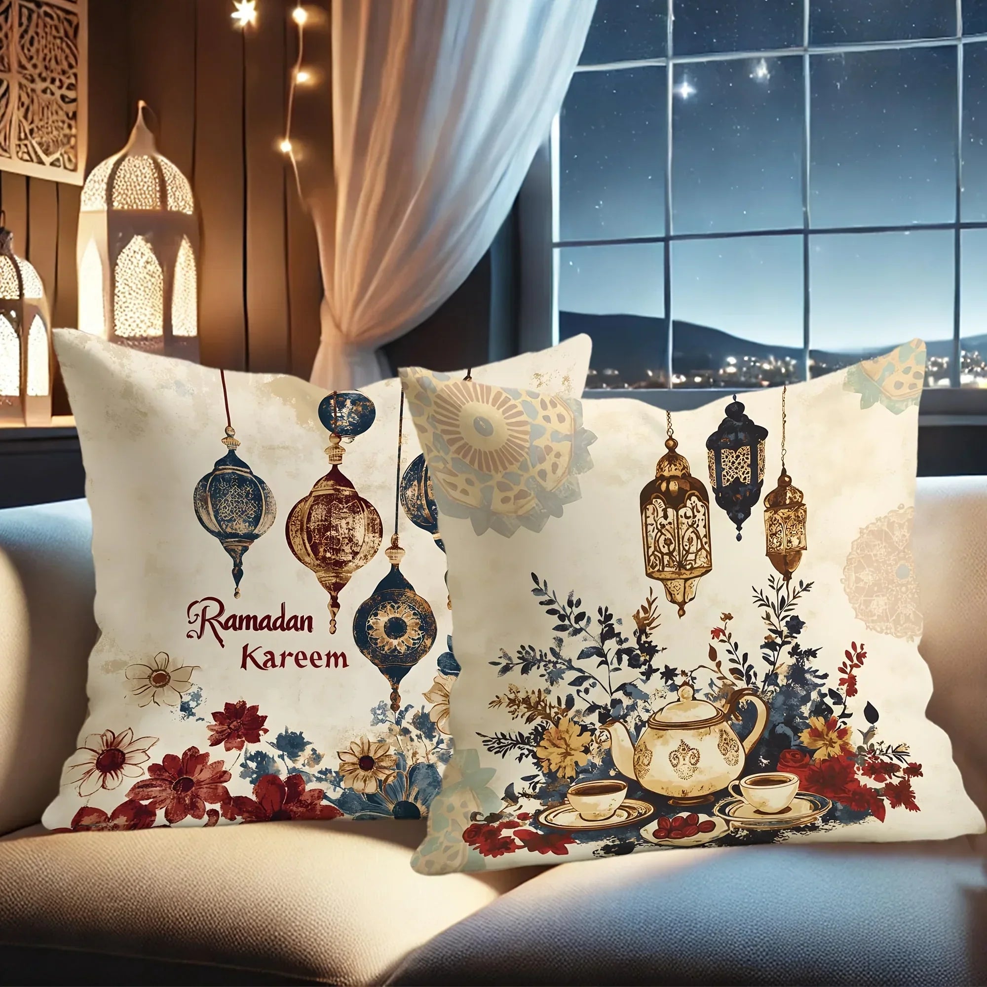 Fabric Pillow Covers - Traditional Ramadan Red/Blue/Golden