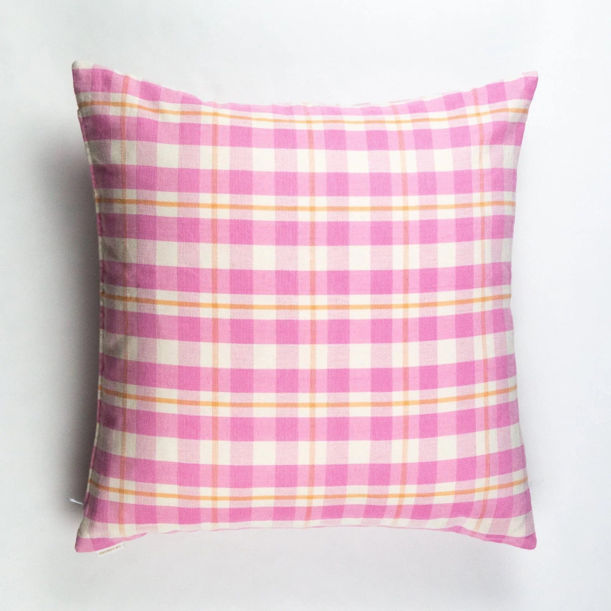 Archive NY Abigail Plaid Square Pillow in Bubblegum Archive New York