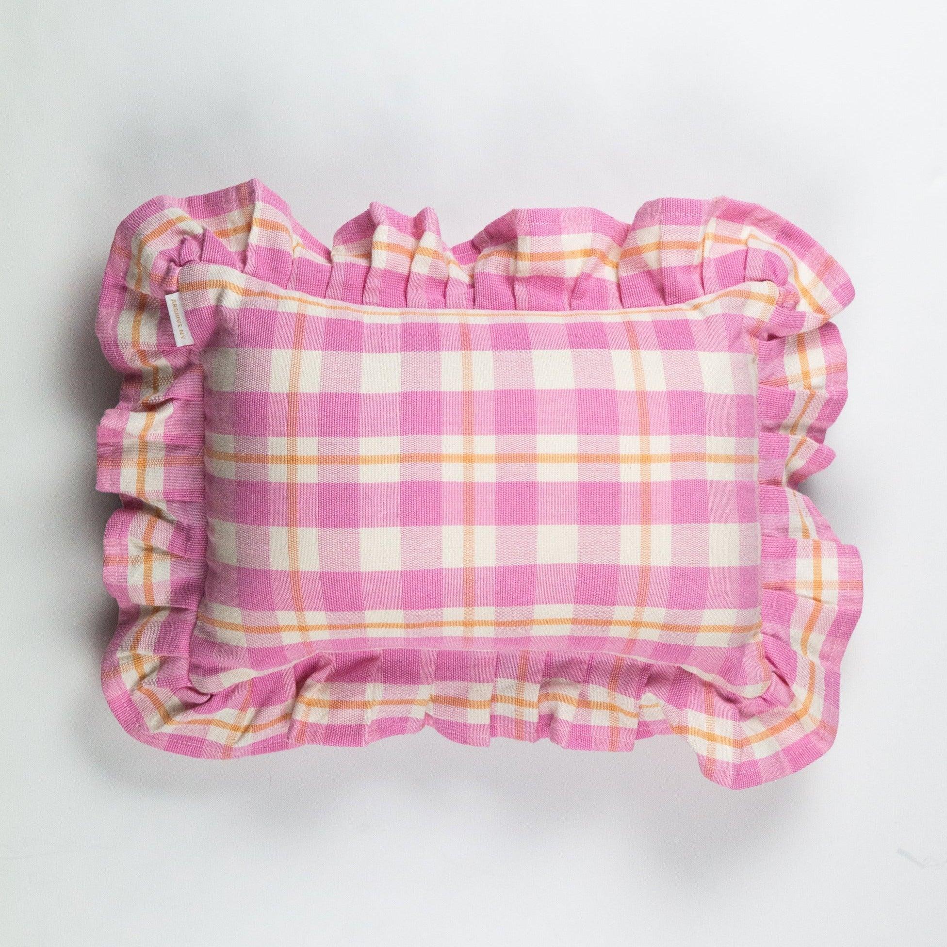 Archive NY Abigail Ruffle Plaid Pillow in Bubblegum Archive New York