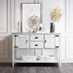 Farmhouse Solid Wood Sofa Table with Storage Drawers in Rustic White Finish