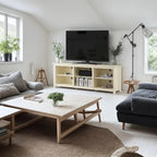 Farmhouse TV Stand in Light Travertine Wood Finish - for TVs up to 70-inch