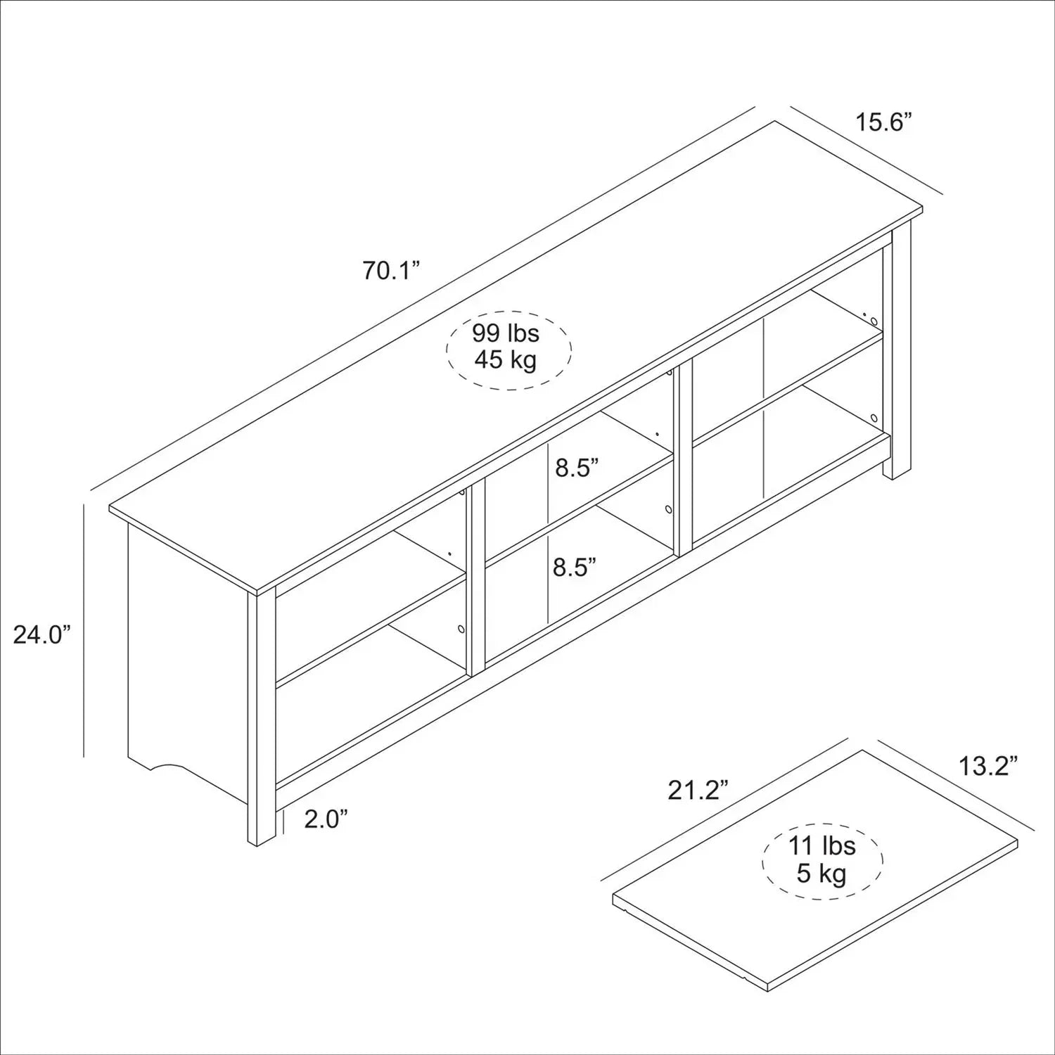 Farmhouse TV Stand in Light Travertine Wood Finish - for TVs up to 70-inch