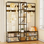 178.5cm H Coat Rack Shoe Bench: Industrial Corner Coat Stand with Shoe Rack Storage Bench for Entryway, Coat Rack Stand with 10 Hooks for Living Room, Bedroom, Rustic Brown House Of Avana
