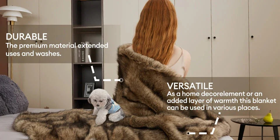 Faux Fur Blanket - Super Soft 1000gsm 60x80, close-up view - House Of Avana