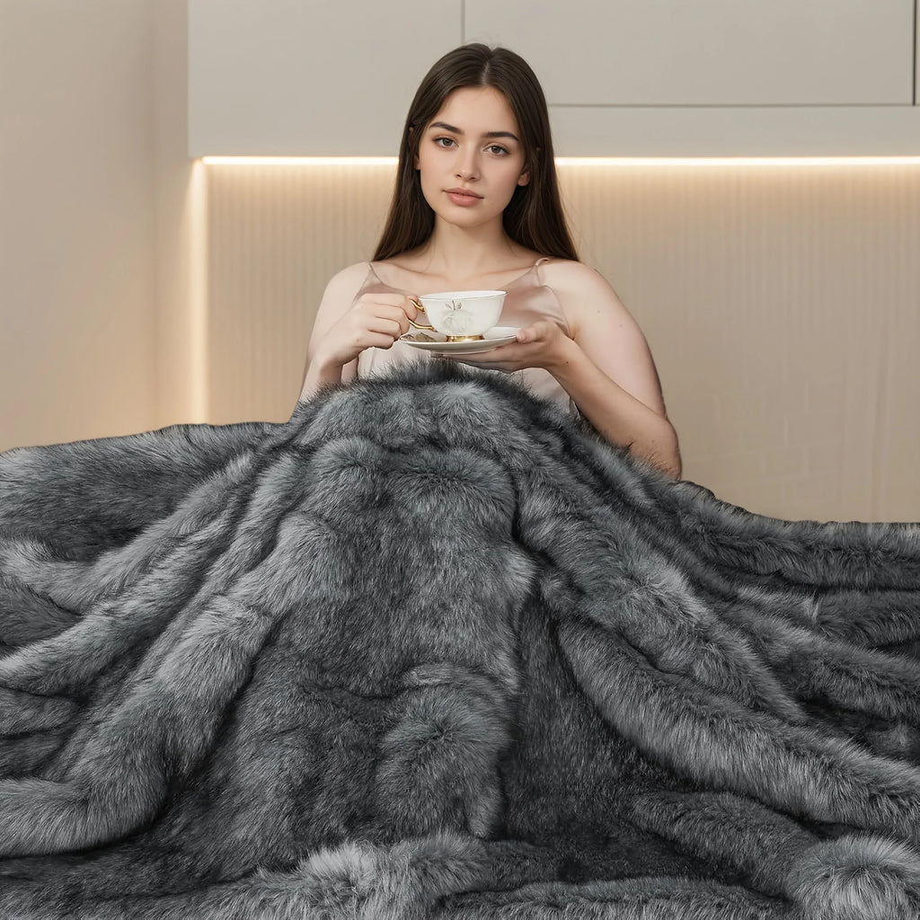 Faux Fur Blanket - Super Soft 1000gsm 60x80, side view - House Of Avana