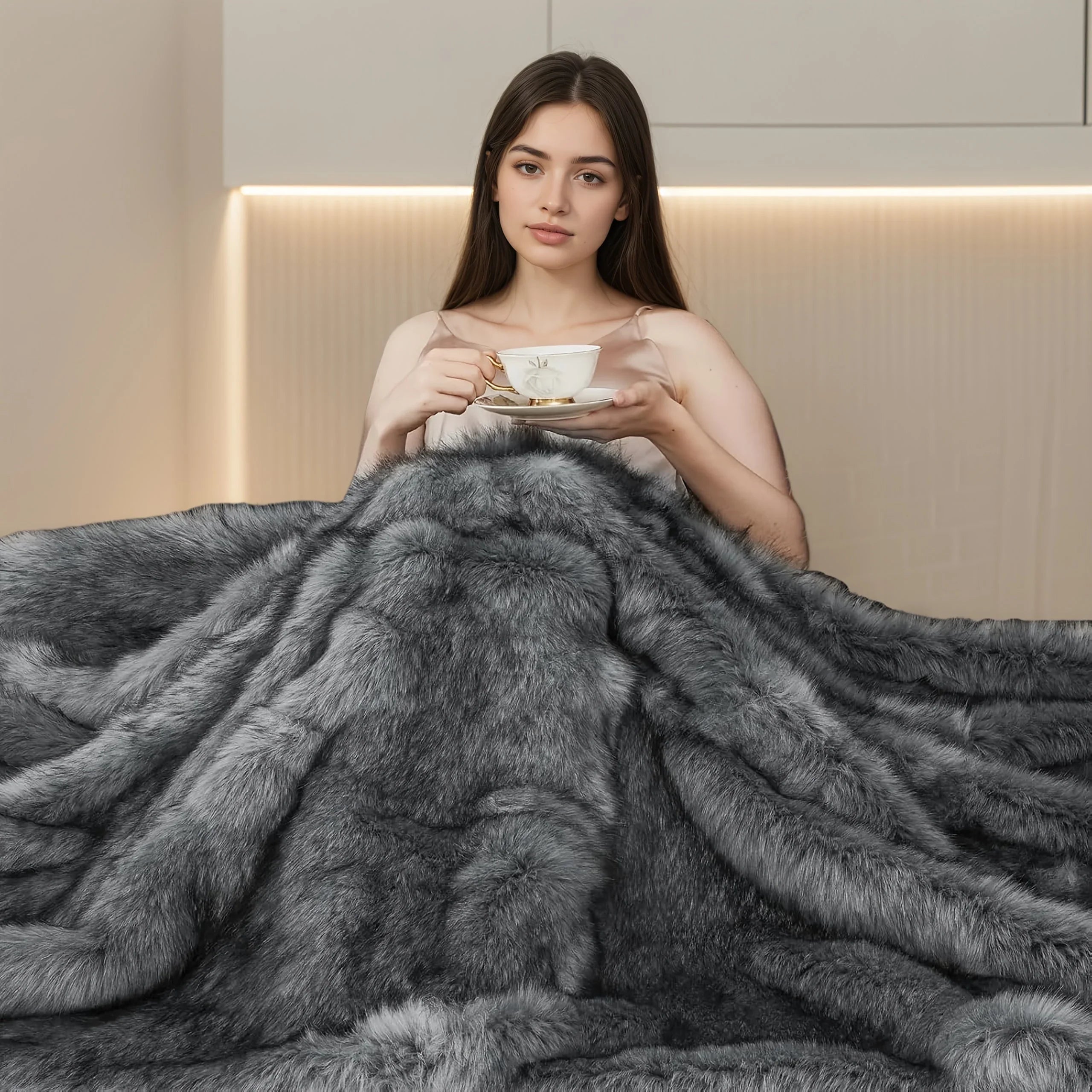 Faux Fur Blanket - Super Soft 1000gsm 60x80, side view - House Of Avana